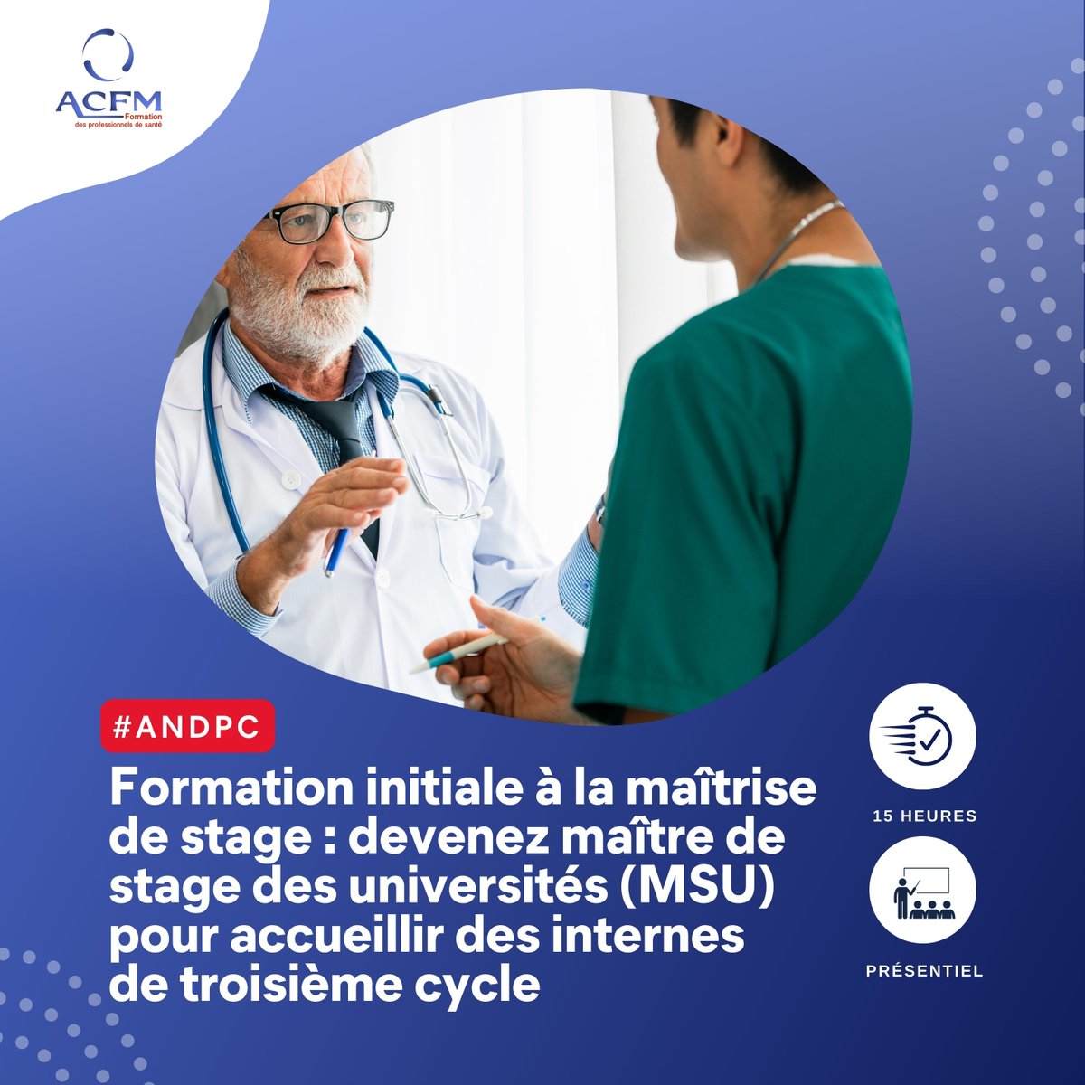 [#Formation]
🔊Rejoignez notre prochaine session de formation à la maîtrise de stage pour accueillir des internes de troisième cycle !
➕ d'infos et inscription : acfm.fr/fiche_formatio…