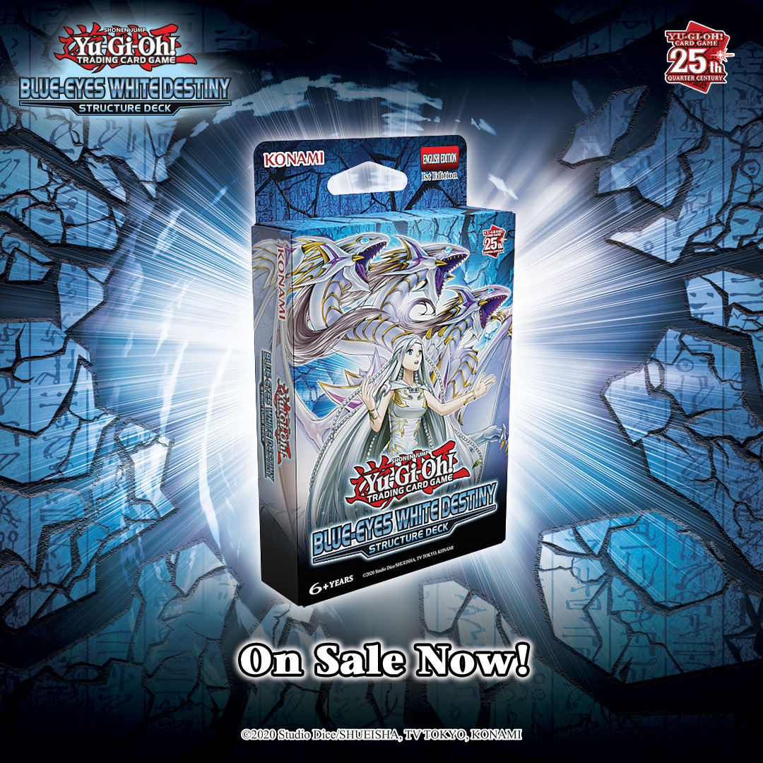 The electrifyingly awesome Structure Deck: Blue-Eyes White Destiny is now available today at North and Latin America OTS locations! #YuGiOhTCG

Locate an OTS here: bit.ly/3vY8NvB