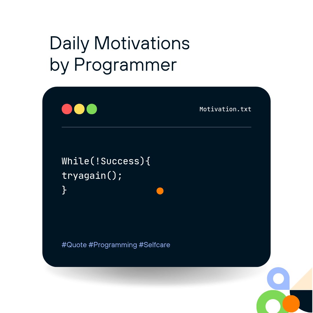 bakr__tech's tweet photo. Success is not the key to happiness. Happiness is the key to success. If you love what you are doing, you will be successful

#programming #programminglife #programmingadvice #code #dev #developer https://t.co/4VOBEGSlSD