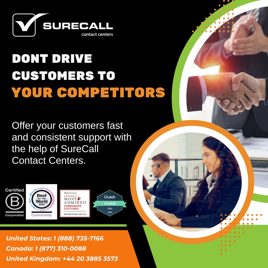 SureCallCC's tweet image. Poor customer service is costing businesses BILLIONS in lost revenue. Long wait times, unresolved issues, and inconsistent responses drive customers straight to your competitors.

#OutsourcingSolutions
#CallCenterIndustry
#CustomerSupportStrategy