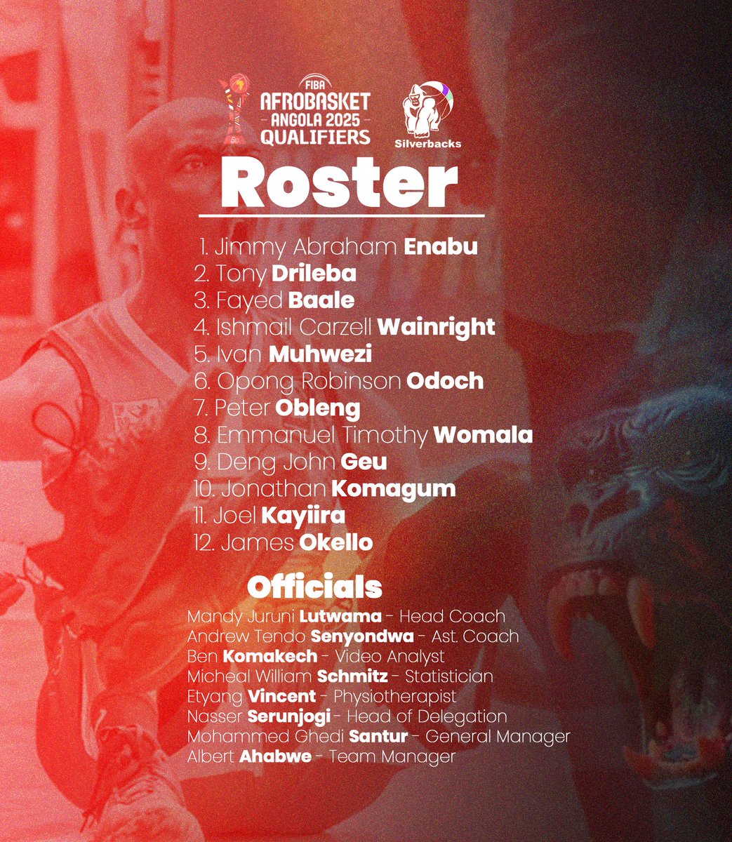 FubaBasketball's tweet photo. The final FIBA Afrobasket Qualifiers window is upon us and here are the 12 players and officials that will represent the Silverbacks in the window
#FubaBasketball
#UGSilverbacks https://t.co/PlXR0pWD63