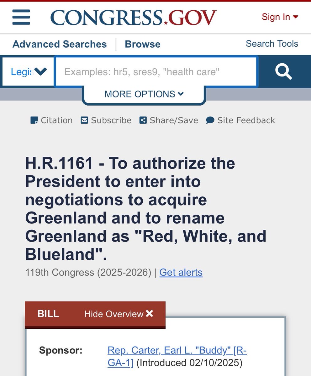 We’re officially tracking a bill to buy Greenland and rename it ‘Red, White, and Blueland.’ Manifest Destiny speedrun