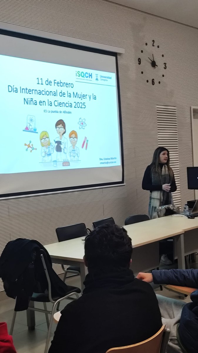 Yesterday, #WomenInScienceDay , Cristina Martín Escura showed to secondary education students of the IES La Puebla de Alfindén (Zaragoza) her experience as a researcher and the importance of women's contributions to science.