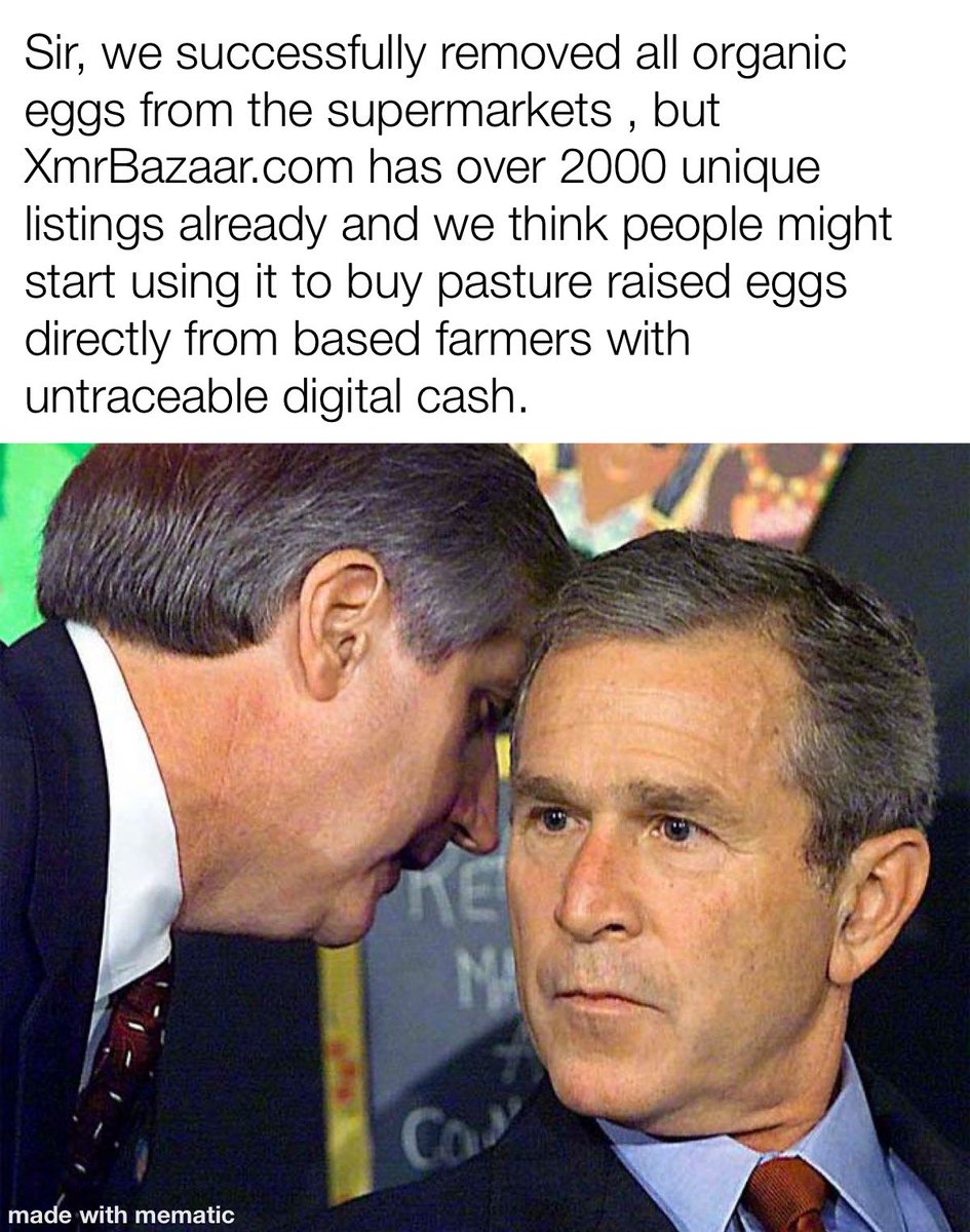 Don’t let them control our food supply!!! Opt-out and use Monero to live off of each other peer to peer! 

Would you use Monero to buy pasture raised eggs directly from
Farmers? Tell us here. I would!!! 🙋‍♂️

Like and retweet! Show the farmers what the demand is. We have the