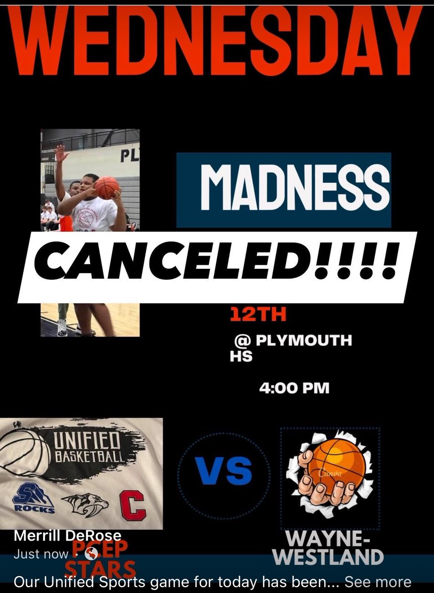 Our basketball game for today has been CANCELED. Stay tuned for a make up day!!