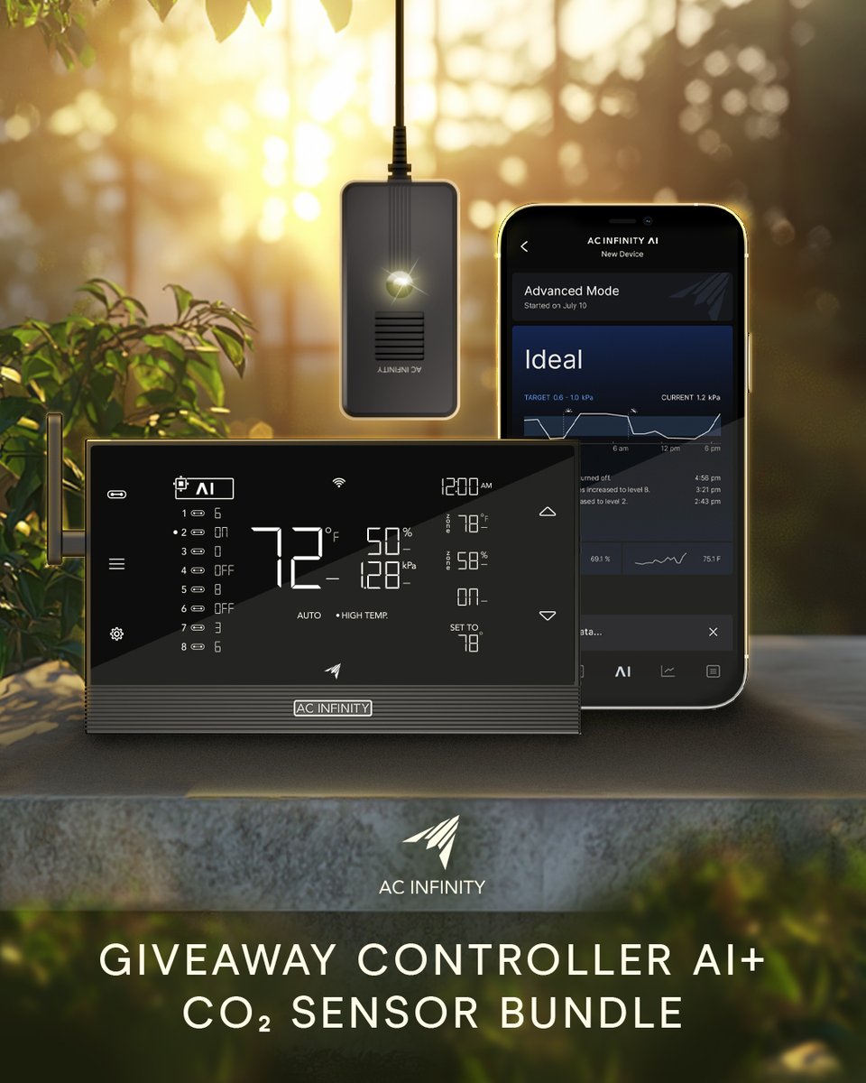🎉 Giveaway Time! 🎉 

We are giving away a Controller AI+ and C02 Sensor Bundle. This combo automatically optimizes CO2 levels, airflow, and light cycles, creating the perfect environment for healthier, faster-growing plants.  

 Here's how to enter 👇 
✅ Follow <a href="/AcInfinityInc/">AC INFINITY</a>