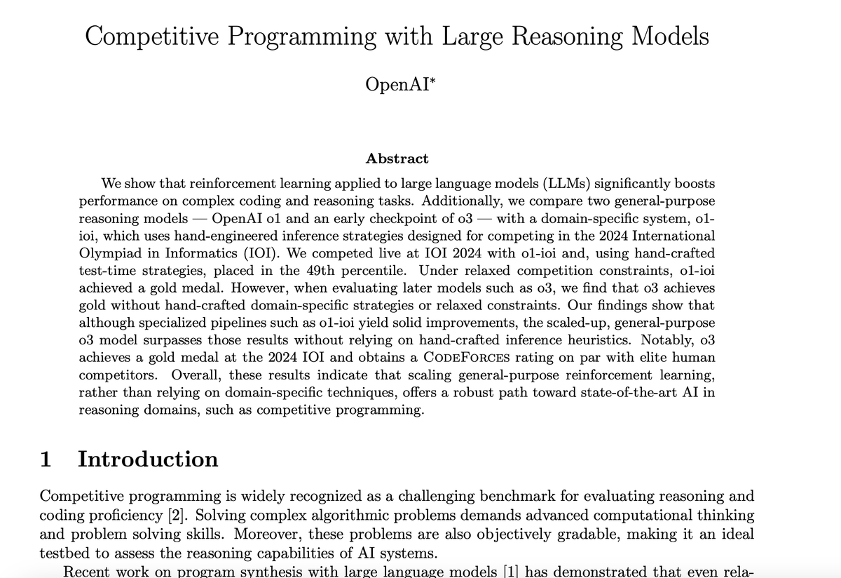 ahelkky's tweet image. Today, we released our report on competitive programming with large reasoning models. We show how our LLMs have evolved from amateur competitive programmers to competing with the world's best: