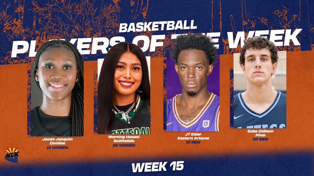 ACCAC Basketball Players of the Week - Week 15

➡️Joaquim averaged 18 and 19
➡️Honani records double-double
➡️Elder scores 35
➡️Oldham averaged 15 and 12