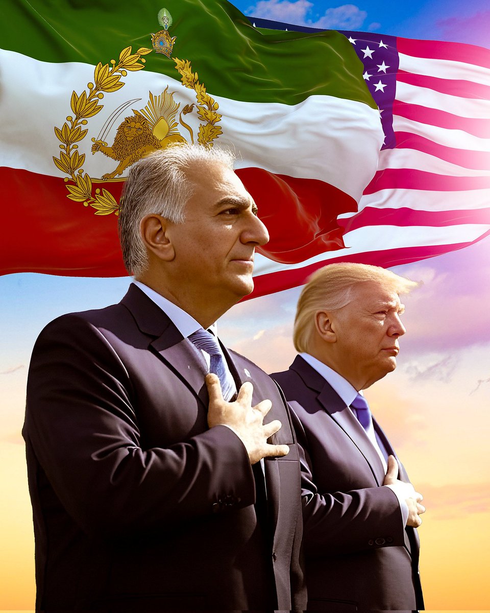 realRayanAmiri's tweet photo. این پوستر تراز، رو در مقیاس حداکثری وایرال کنید. در تمام توئیت های ترامپ اینو منشن کنید و همزمان هشتگ #KingRezaPahlavi رو ترند نگهدارید و شاه رو تگ کنید. برای ترند هشتگ باید متن معنادار مرتبط با هشتگ بنویسید. باید کار سازمان‌یافته‌ی رسانه‌ای بکنید. با قدرت شاه ایران رو صدا بزنید. https://t.co/z7yjNevfoL