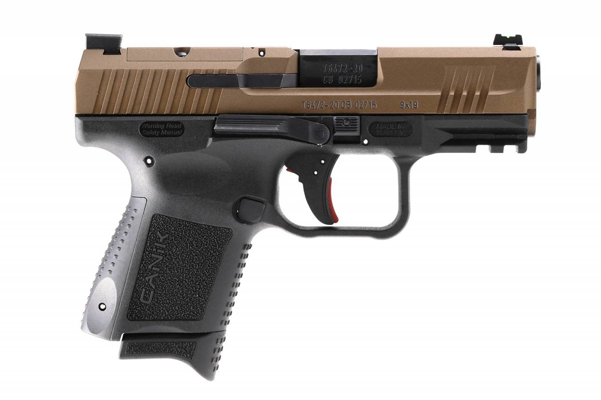 Canik USA optics ready 12/15+1 TP9SC (G26 size) with burnt bronze cerakote finish and fiber optic front sight for $352 (use email for price button) currently here: mrgunsngear.org/3X6Ry4x

Review is up on the channel 👌🏽