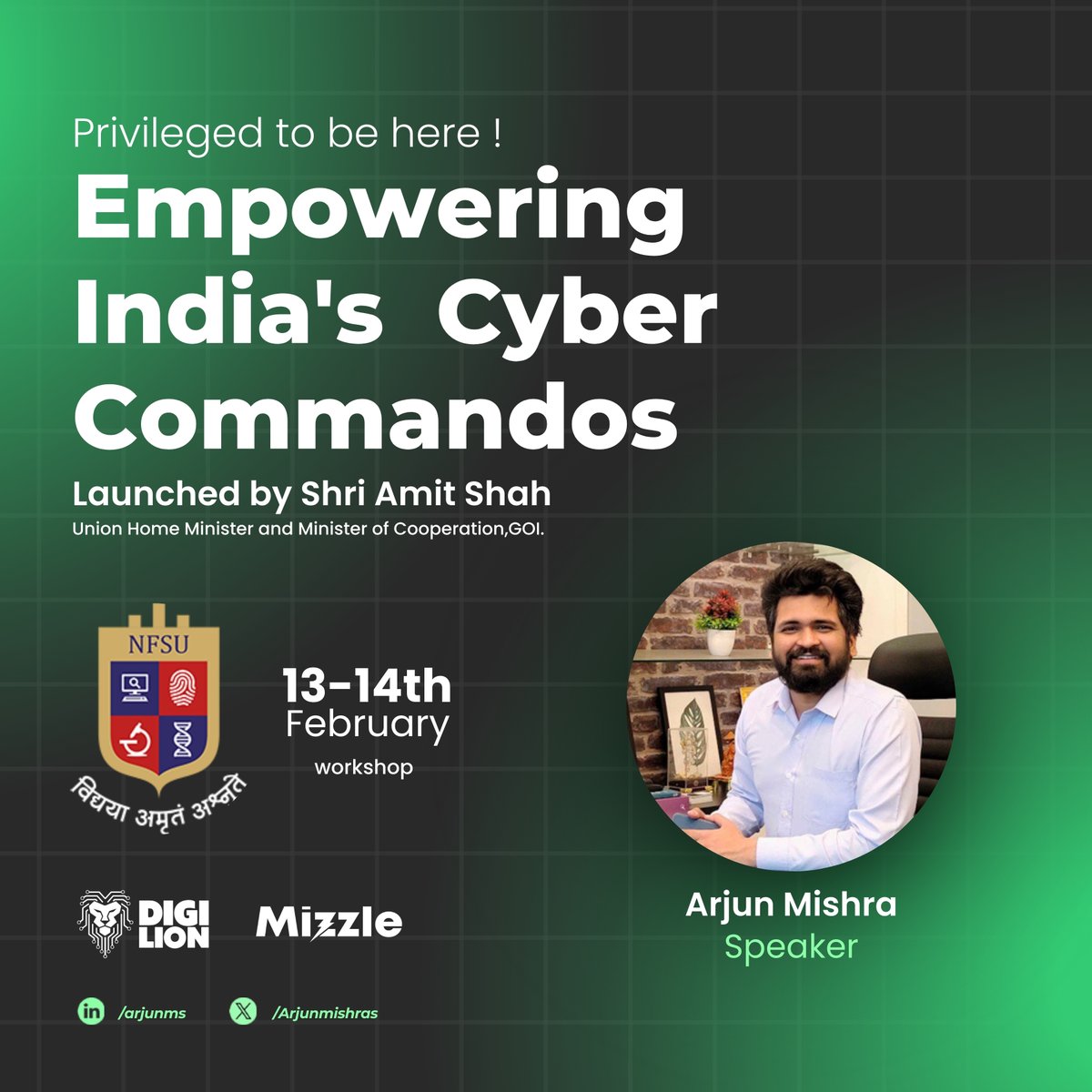 Honored to be part of India's Cyber Commando Training Program! Leading a workshop on Blockchain, Cryptocurrency, &amp; Potential Threats for these cyber professionals on Feb 13-14 at National Forensic Sciences University, Ahmedabad. #CyberSecurity #India #Blockchain #Cryptocurrency