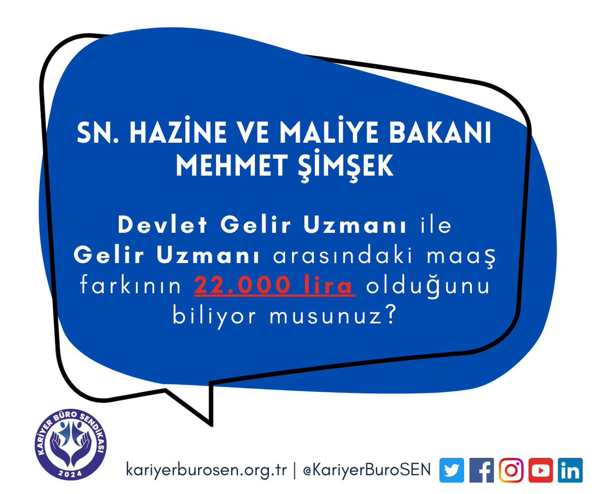 Muhammet Atmaca (@atmacamuhammet) on Twitter photo Kariyer uzmanlar arasındaki maaş farkı uçuruma dönüşmüştür, 666 sayılı KHK'nın oluşturduğu uçurum derinleşmiş gün itibariyle yaklaşık 22bin civarı maaş farkı bulunmaktadır
<a href="/memetsimsek/">Mehmet Simsek</a>
<a href="/HMBakanligi/">T.C. Hazine ve Maliye Bakanlığı</a>
<a href="/gibsosyalmedya/">Gelir İdaresi Başkanlığı</a>
<a href="/ilhan_hatipoglu/">Dr. İ. İlhan Hatipoglu</a>
#kariyeruzmanıayırma Kariyer uzmanlar arasındaki maaş farkı uçuruma dönüşmüştür, 666 sayılı KHK'nın oluşturduğu uçurum derinleşmiş gün itibariyle yaklaşık 22bin civarı maaş farkı bulunmaktadır
<a href="/memetsimsek/">Mehmet Simsek</a>
<a href="/HMBakanligi/">T.C. Hazine ve Maliye Bakanlığı</a>
<a href="/gibsosyalmedya/">Gelir İdaresi Başkanlığı</a>
<a href="/ilhan_hatipoglu/">Dr. İ. İlhan Hatipoglu</a>
#kariyeruzmanıayırma