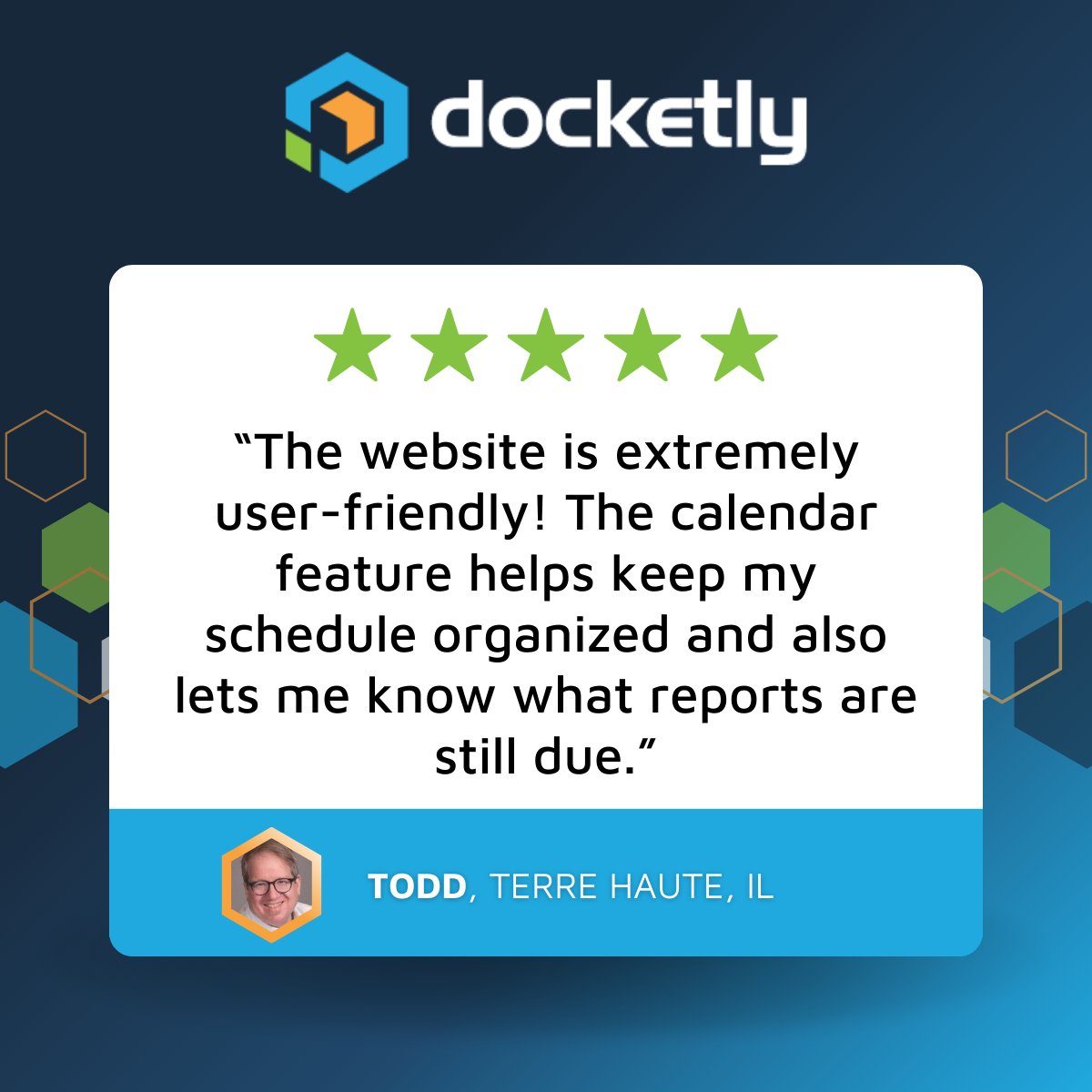 docketly's tweet image. From scheduling to tracking reports, Docketly makes managing appearances seamless. Like Todd, you can simplify your workflow. Explore our platform today! 👉 hubs.li/Q036p6Lm0

#appearancecounsel #testimonial #attorneys