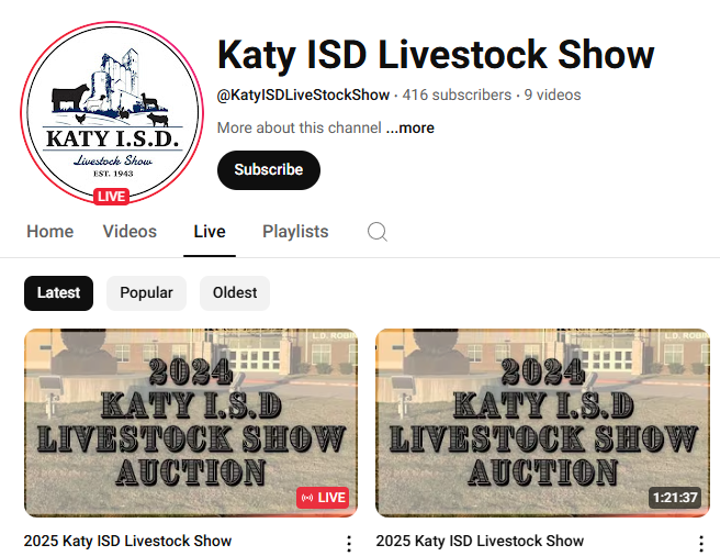 The Katy ISD Livestock Show is happening now! Can't make it to all the events? No worries—tune in to the live stream on YouTube and catch all the action from the comfort of anywhere! Watch now: youtube.com/@KatyISDLiveSt… #KatyISD