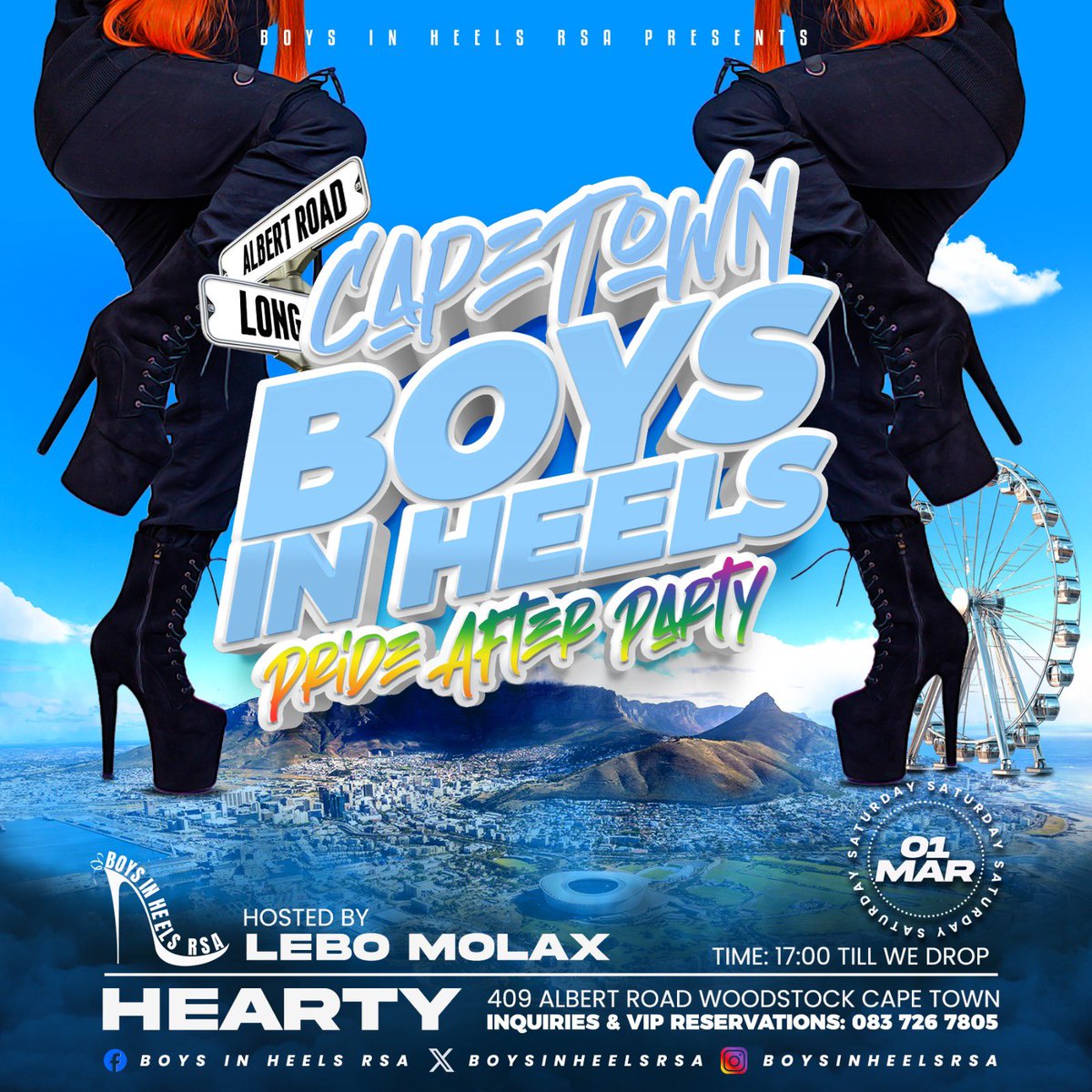 BoysInHeelsRSA's tweet photo. Cape Town Boys In Heels 2025 👠
📍 @heartycollective CPT 
📅 Sat 01 March 2025 - After Pride 🏳️‍🌈
🕰️ 17:00 till we drop
 Line up dropping soon 💃 

Get your early bird tickets  🎫 on https://t.co/9s57lNqm3f ✅
https://t.co/PQHz4JPN6a https://t.co/FF2NR7ovLV