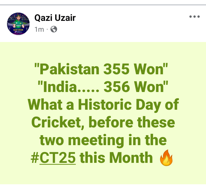 QaziGunner's tweet photo. 𝙋𝘼𝙆𝙄𝙎𝙏𝘼𝙉  🏏  𝙄𝙉𝘿𝙄𝘼
355 𝙒𝙤𝙣 🔥 356 𝙒𝙤𝙣

Two Giants winning at home to Make a big Statement before going into #ChampionsTrophy 🏆 

#PakistanCricket #PAKvSA #INDvsENG #IndianCricketTeam https://t.co/o1uxXwrRzu