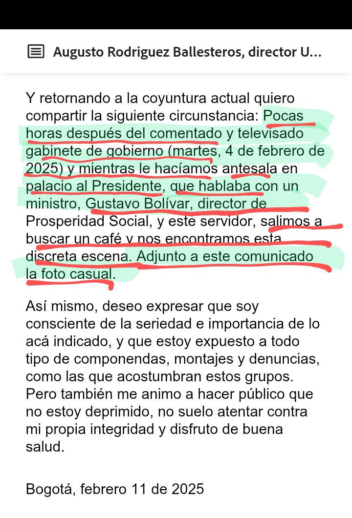EsperancitaUrib's tweet photo. El objetivo es ganar rating y desviar la atención
Foto de Benedetti y Xavi Vendrell

Como Pegasus anda en campaña electoral con su jineta, ya no nos muestran ni audios ni videos, entonces de nuevo se pusieron de moda los paparazzis con sus câmaras y telefotos, porque lo importante aquí es, para los negociantes de la desinformación, generar raiting en todos los frentes: digitales, escritos y audiovisuales.

Hoy y ayer, muchos medios de comunicación aseguraron que la foto de abajo, a la izquierda, donde aparecen Benedetti y Xavi Vendrell, fue tomada minutos después de haber terminado el Consejo de Ministros a calzón quitao, donde salió a relucir el comentario del Director de la UNP Augusto Rodríguez Ballesteros sobre el intento de infiltración de dinero de Papá Pitufo a la campaña de Petro.

Yo no sé si es que Armando Benedetti es de los hombres que se cambia de ropa como Superman con solo girar 360°, porque en el Consejo lucía traje con camisa blanca y corbata azul pero, en la foto con Vandrell supuestamente tomada minutos después, luce un suéter negro con cuello tortuga.

Quizá el periodista @dcoronell que suele tener tantas fuentes reservadas, nos pueda confirmar la fecha y hora en que fue tomada la foto, pues según deduce el periodista fue tomada con una cámara con telefoto y no con celular. 

Les deseo un buen resto del día.

PS
Existen móviles con zoom óptico real de 85 a 125 milímetros.
Augusto Ballesteros dice en su comunicado que fue una "foto casual", lo que me inclina a pensar que fue captada con un celular y por tanto en la metadata del archivo correspondiente se encuentra la fecha, hora, marca/serie del dispositivo y lugar.
