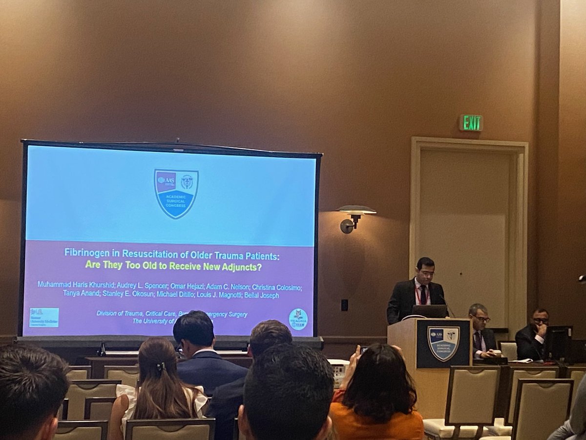 Francisco Castillo Díaz (@fcastillodiaz99) on Twitter photo Fibrinogen administration in old vs. young adult trauma patients yields comparable outcomes
Excellent presentation by <a href="/HarisKMD/">Haris Khurshid</a> at #ASC2025 on use of fibrinogen in resuscitation of elderly trauma patients
Thanks to our mentor <a href="/TopKniFe_B/">Bellal Joseph</a> and @AzTraumaCats for their support Fibrinogen administration in old vs. young adult trauma patients yields comparable outcomes
Excellent presentation by <a href="/HarisKMD/">Haris Khurshid</a> at #ASC2025 on use of fibrinogen in resuscitation of elderly trauma patients
Thanks to our mentor <a href="/TopKniFe_B/">Bellal Joseph</a> and @AzTraumaCats for their support