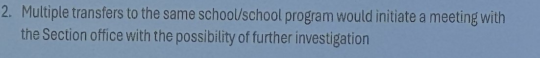Can the CIF please agree to start this new policy as soon as possible. It's the easiest, least expensive policy change to regain confidence in its transfer rules.