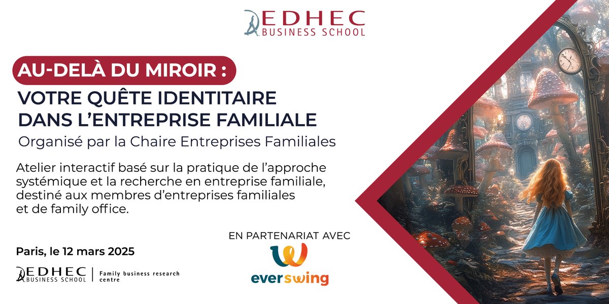 Comment trouver ma voie dans l’#entreprisefamiliale ou le #familyoffice ? Partez à la découverte des racines et des multiples facettes de votre #identité dans le monde d'Alice façon Burton! 
Atelier interactif par <a href="/EDHEC_fbc/">EDHEC FamBiz Centre</a> <a href="/EDHEC_BSchool/">EDHEC_BSchool</a> et Everswing.
👉lnkd.in/dVDnqhSi