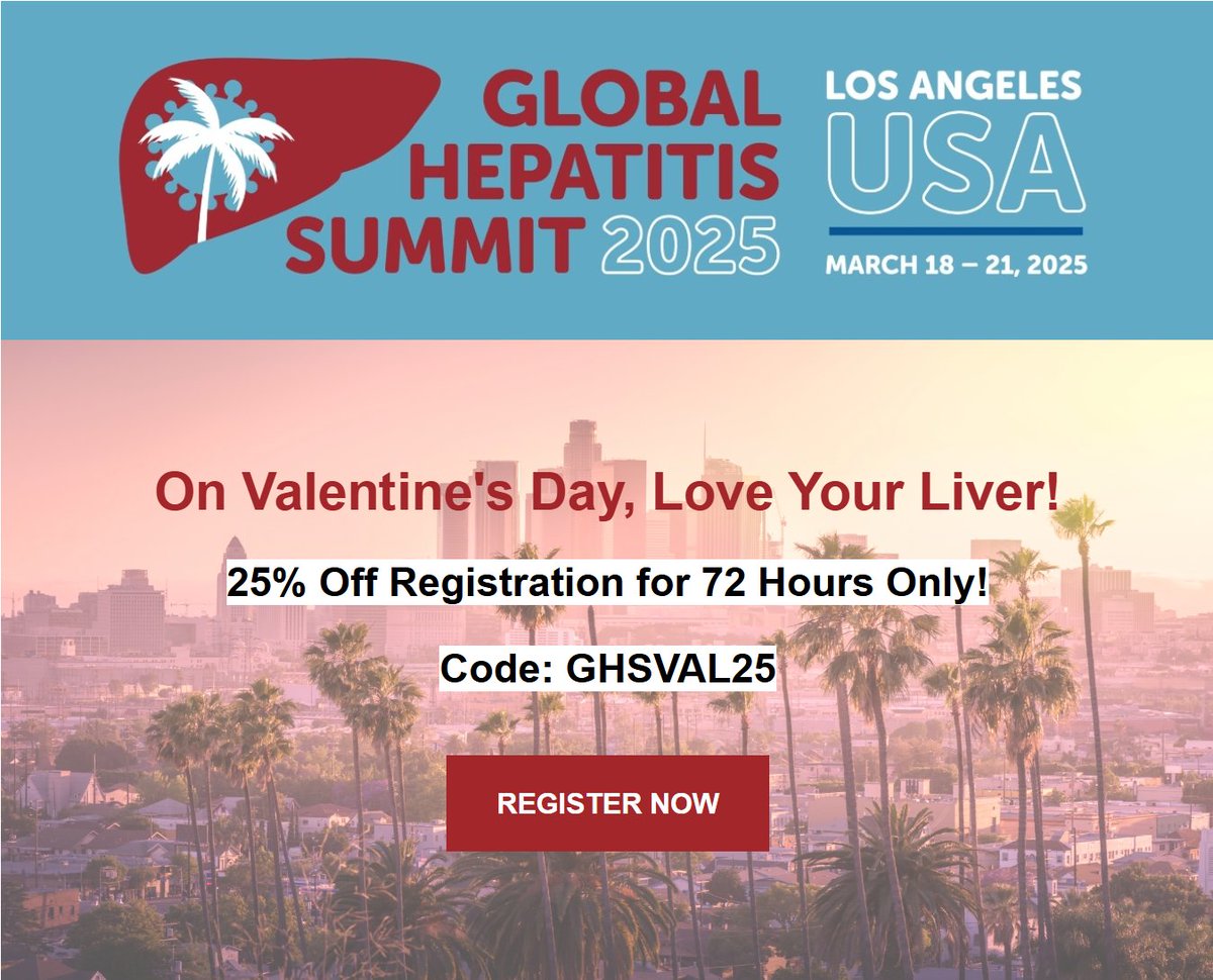 In celebration of #ValentineDay❤️, we are launching our #LoveYourLiver promotion! 

For 72 hours only, register for #GHS2025 at a special 25% discount. Join world's leading experts to tackle the pressing issues in hepatitis research and treatment.

🎟️bit.ly/ghs25-register