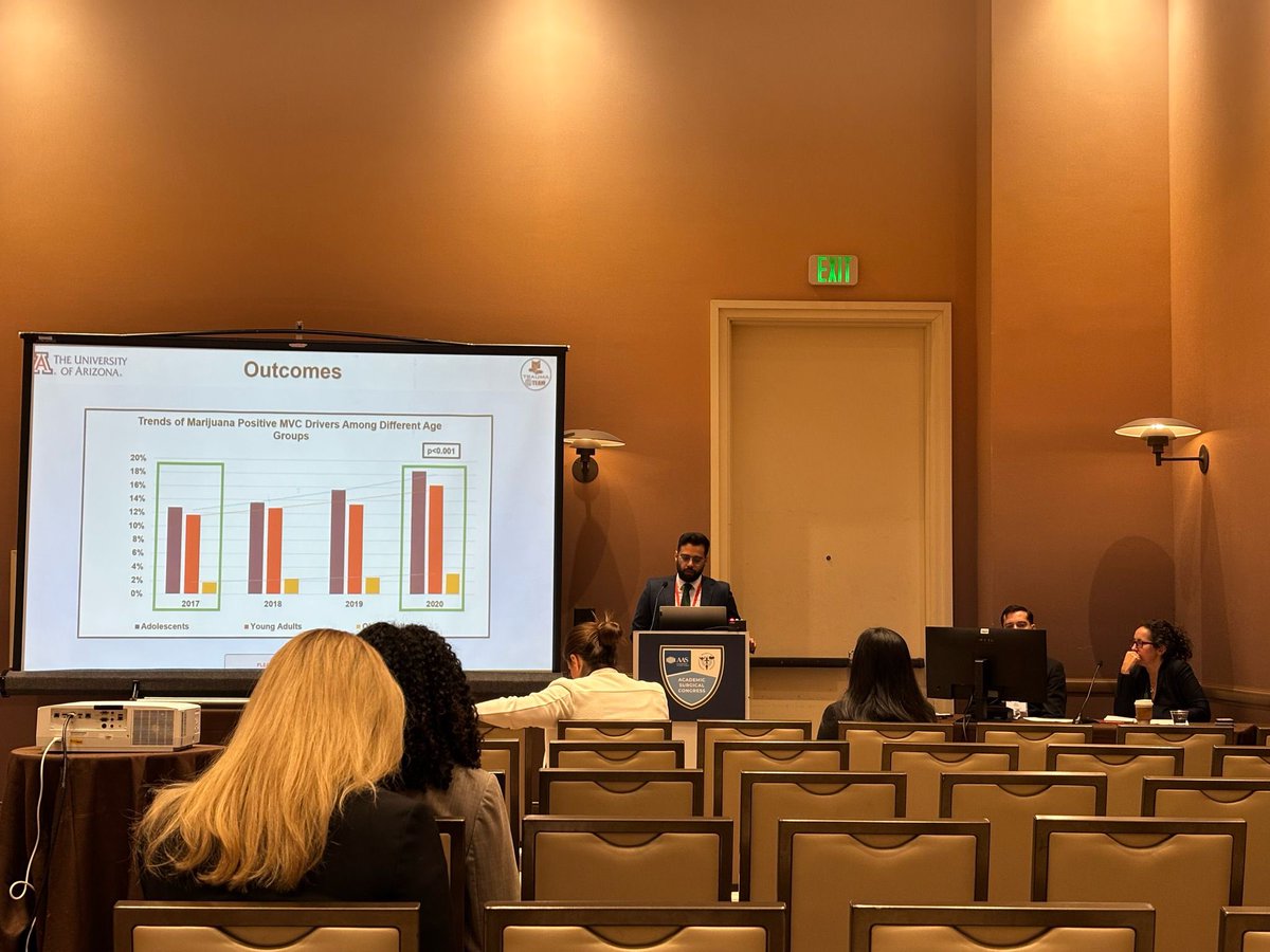 Haris Khurshid (@hariskmd) on Twitter photo Despite DUI prevention policies, drug and alcohol-related MVC have increased over the past years.
Excellent presentation by <a href="/malmaaniMD/">Mohammad Al Maani</a> at #ASC2025 on the rising crisis of DUI-related motor vehicle crashes.
Grateful to our mentor <a href="/TopKniFe_B/">Bellal Joseph</a> and <a href="/AZTraumaCats/">UA Trauma</a> for their support Despite DUI prevention policies, drug and alcohol-related MVC have increased over the past years.
Excellent presentation by <a href="/malmaaniMD/">Mohammad Al Maani</a> at #ASC2025 on the rising crisis of DUI-related motor vehicle crashes.
Grateful to our mentor <a href="/TopKniFe_B/">Bellal Joseph</a> and <a href="/AZTraumaCats/">UA Trauma</a> for their support