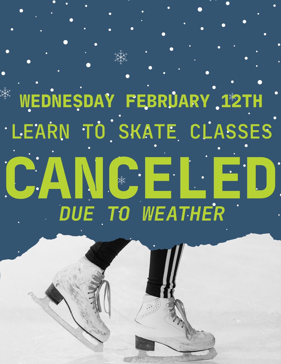 PSMIcehouse's tweet photo. All learn to skate classes have been canceled for tonight due to weather. You will be able to make up the class.

Please note we will be making a decision about our other programs later this afternoon. https://t.co/hPqKcdx2ob