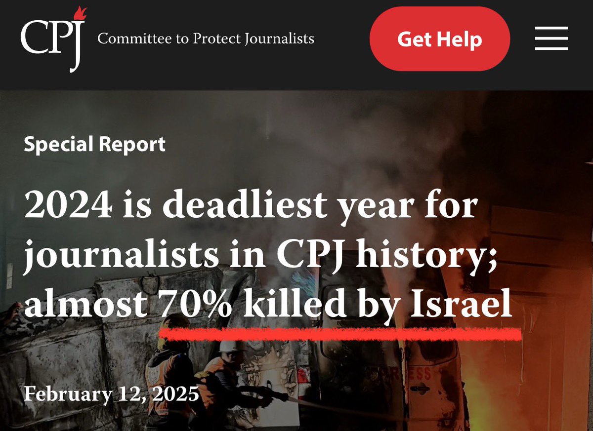 AssalRad's tweet photo. 2024 was the deadliest year for journalists on record because of Israel.

Where’s the coverage in Western media on the unprecedented slaughter of their Palestinian colleagues? https://t.co/Ro5BWcCfc2