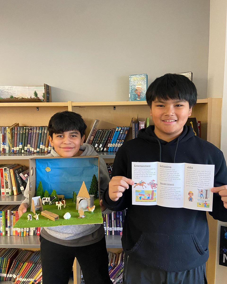 5th graders at Covington completed a Social Studies Inquiry project. They were tasked with bringing their own colony to life and chose natural resources, trades, goods, government, education, entertainment, landforms, and bodies of water that matched their habitat. #d123 #d123cov