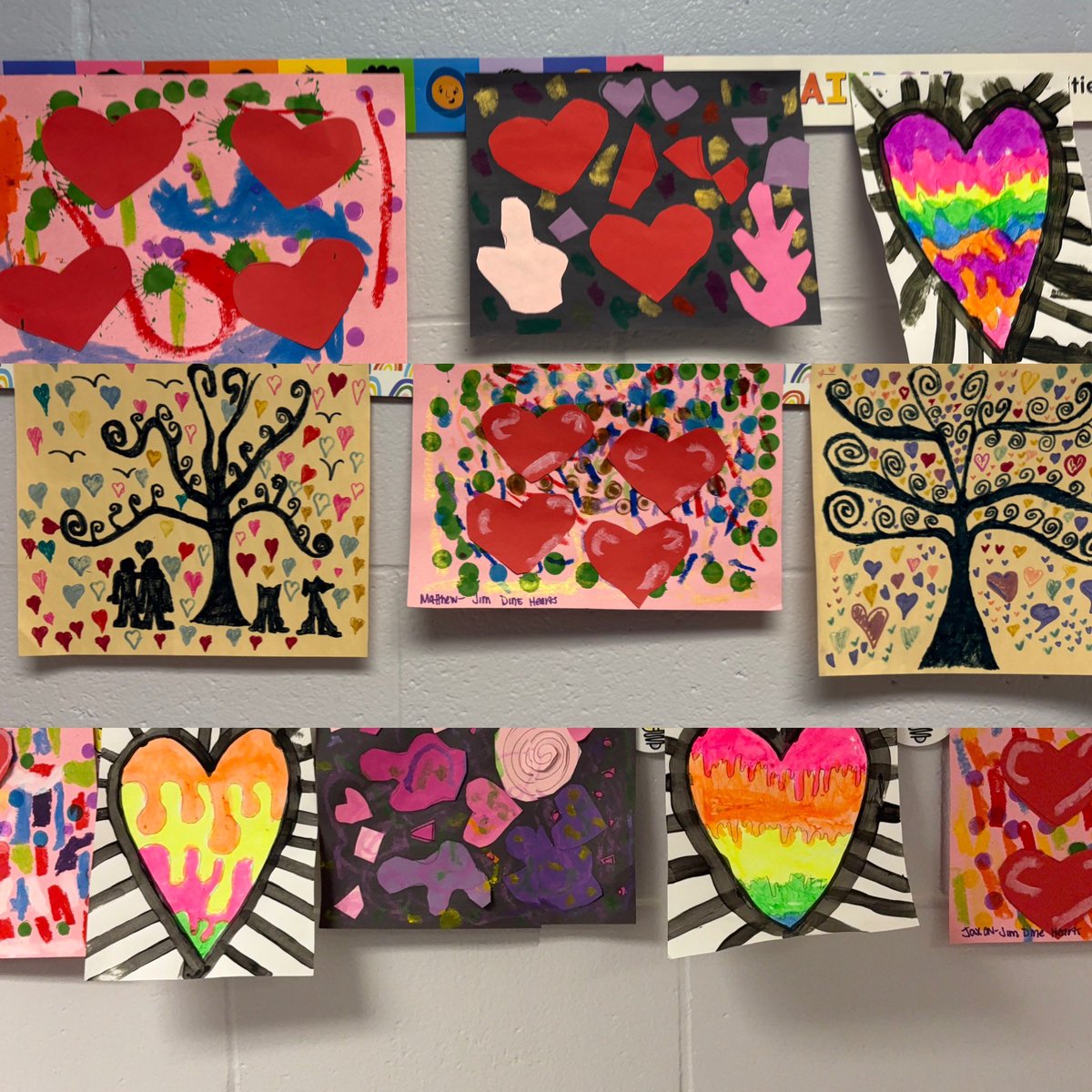 The HeART Hallway at Miller showcases grades K-3 artworks.. Ss studied artists such as Dine, Klimt, Stark and Matisse to create works of art to spread a little kindness!