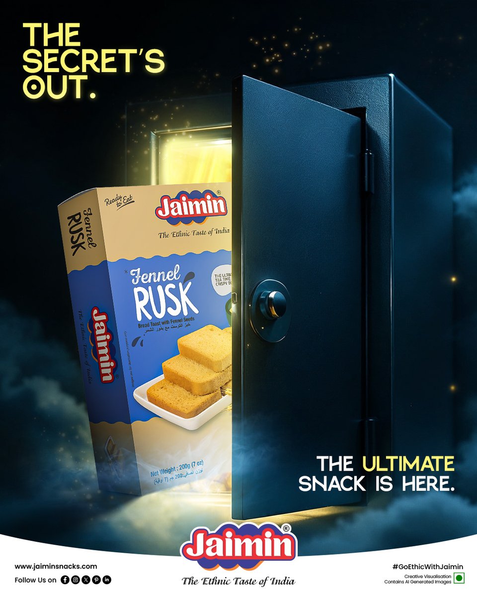 JaiminSnacks's tweet image. Jaimin Rusk – Limited Flavours, Unlimited Taste!
Crisp, golden, and perfectly baked—Jaimin Rusk is the ideal companion for your tea time! Whether you like it plain or dipped, every bite delivers pure delight.
#JaiminRusk #TeaTimeEssential #CrunchyGoodness #TheEthnicTasteOfIndia