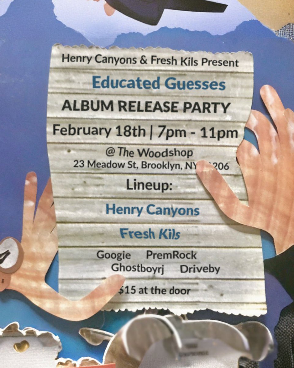 Henry Canyons (@henrycanyons) on Twitter photo Come join <a href="/freshkils/">Fresh Kils</a> and me to celebrate the release of our new album #EducatedGuesses on <a href="/URBNET/">URBNET</a>
Performances by
<a href="/PlanetPremRock/">PremRock</a> Googie <a href="/ghostboyrj/">KING KA$PER</a> driveby
2/18 Come join <a href="/freshkils/">Fresh Kils</a> and me to celebrate the release of our new album #EducatedGuesses on <a href="/URBNET/">URBNET</a>
Performances by
<a href="/PlanetPremRock/">PremRock</a> Googie <a href="/ghostboyrj/">KING KA$PER</a> driveby
2/18