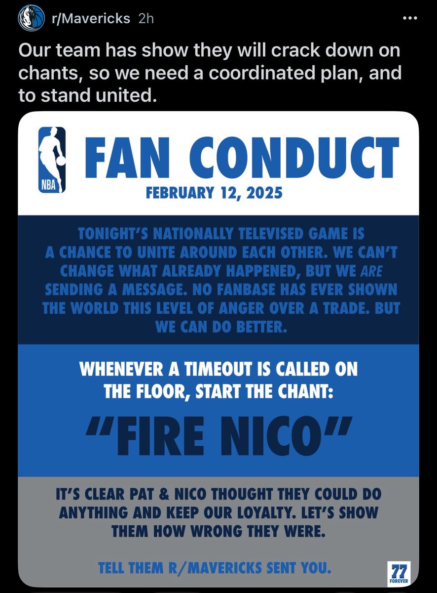 The good people of <a href="/redditmavericks/">r/Mavericks</a> have developed a “revised” code of fan conduct for tonight’s game.

#MFFLMAO