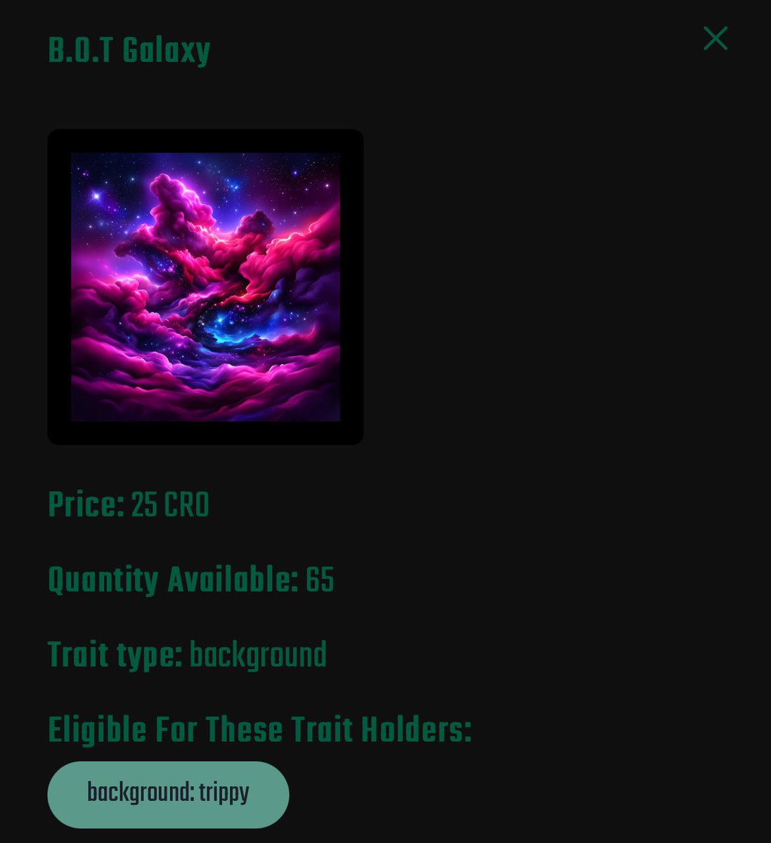 New trait in: #TheXLabsDNA 🧪🧬

B.O.T Galaxy 
(Trippy variant)
<a href="/BCOperativeTech/">BlockchainOperativeTech(BOT)</a> collab

Supply: 65
Price: 25cro

Get yours here:
cr00ts.dappz.tech