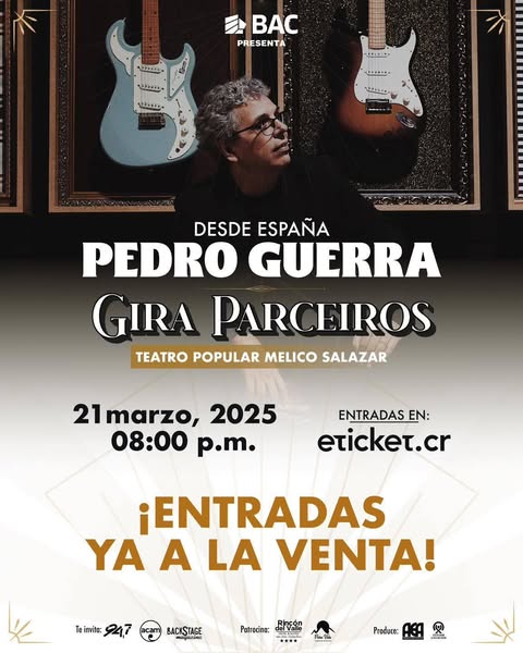 RadioMalpais's tweet photo. Pedro Guerra llega a Costa Rica con su Gira Parceiros
No te pierdas este concierto único en el Teatro Popular Melico Salazar
Entradas en https://t.co/cP60vQpNzY
21 de marzo, 8:00 p.m.
Produce AEA Producciones
#pedroguerra #españa #costarica #concierto #live #melico https://t.co/PzxUsCVwPx