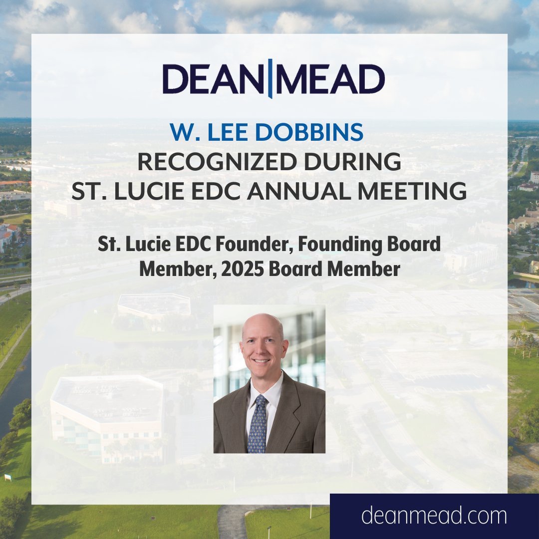 A founding #boardmember of the <a href="/StLucieEDC/">St. Lucie EDC</a> , #realestate and #landuse #attorney Lee Dobbins was recognized during the EDC's annual meeting. Learn more about Lee: lnkd.in/eVWCS96a.