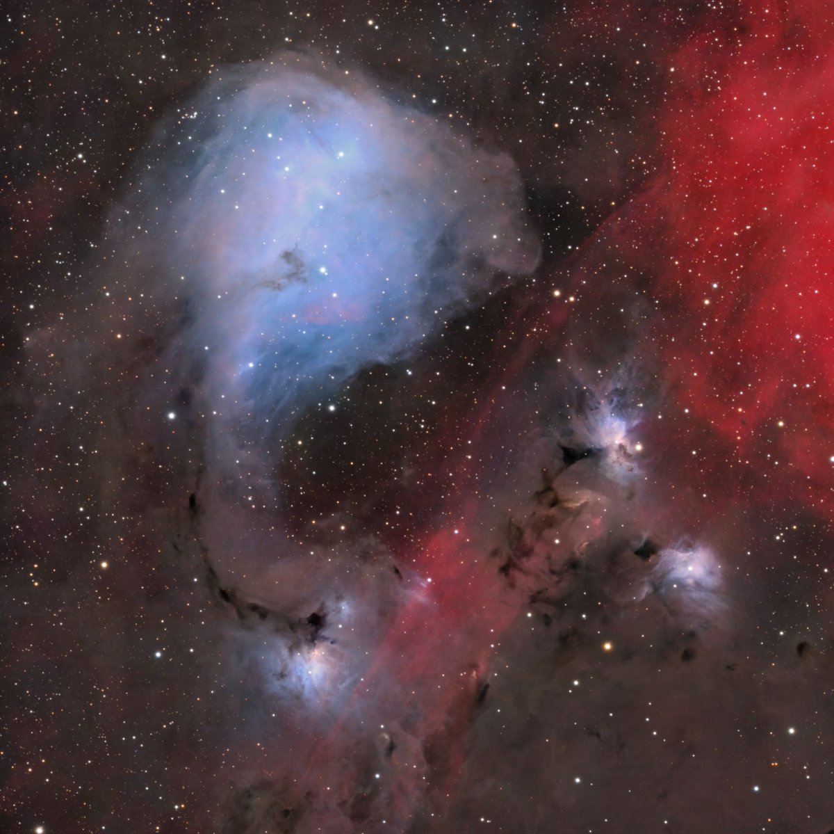 This cool image of IC 447 was taken by group member buff.ly/4hWhf0K 
IC 447 is a reflection nebula in Monoceros. This data is ~67hrs of HaLRGB. Both of the things needed for an image like this.  
We'd love to have you in our astro group! Check the link in our BIO!
