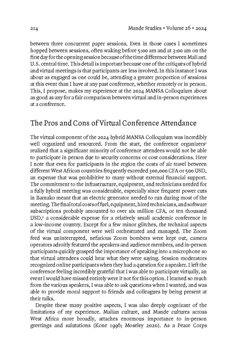 WilliamGMoseley's tweet photo. I  have a new article out @StudiesMande: Conference  Conundrums: The 2024 MANSA Bamako Colloquium, Climate Coloniality, &amp; the Complexities of Virtual Attendance (https://t.co/W8lRf64hCK).  This  is my attempt to complicate the conversation about climate coloniality  &amp; air travel https://t.co/B5gsCSYD17