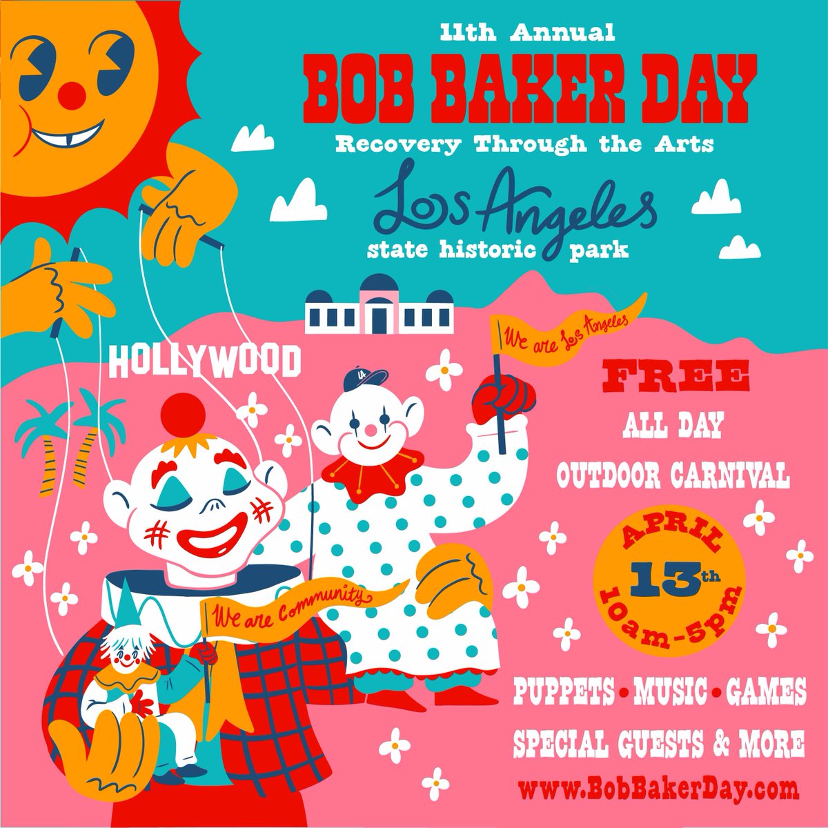 ANNOUNCING BOB BAKER DAY! 🌞 On 4/13, join BBMT at LA State Historic Park for a FREE all-day fair of puppetry, art, &amp; fun. RSVP at bobbakerday.com