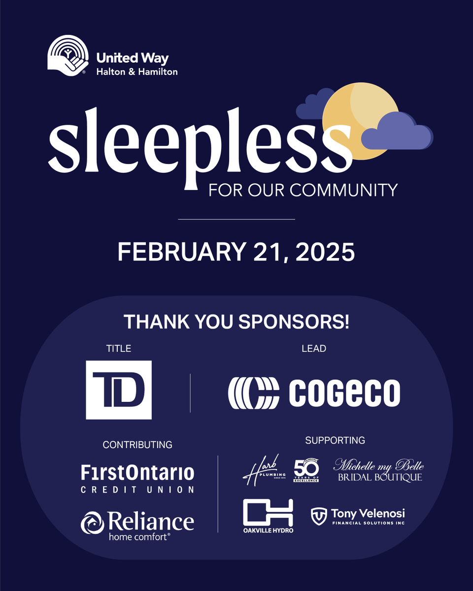 Huge thanks to our sponsors for supporting Sleepless For Our Community! Your generosity drives awareness, action, and change. 💙

There’s still time to help—visit uwhh.ca/events to learn more!

#UnitedinACTION #LocalLove