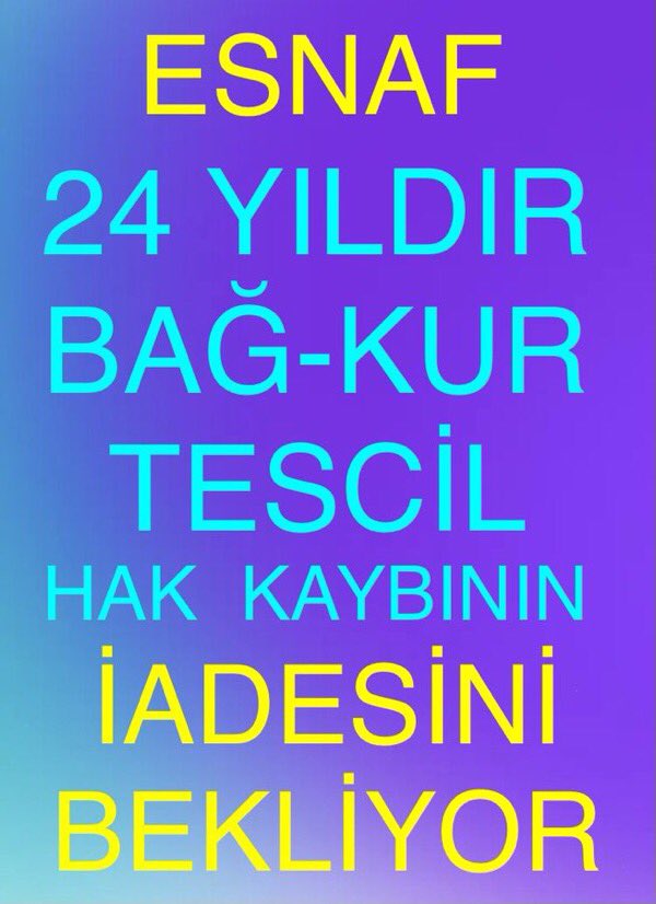 <a href="/melih_meric/">Melih Meriç</a> 55 ile 65 yaş aralığında 150bin esnaf verilen sözlerin yerine getirilmesini bekliyor. 
#bagkurtescilmagdurlari