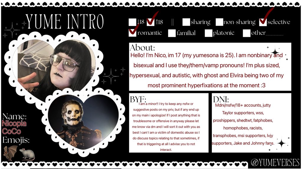 R_U_Morbid's tweet image. Yume intro accept I can’t draw for shit so it’s photos instead (Template courtesy of @/Yumeverses !)