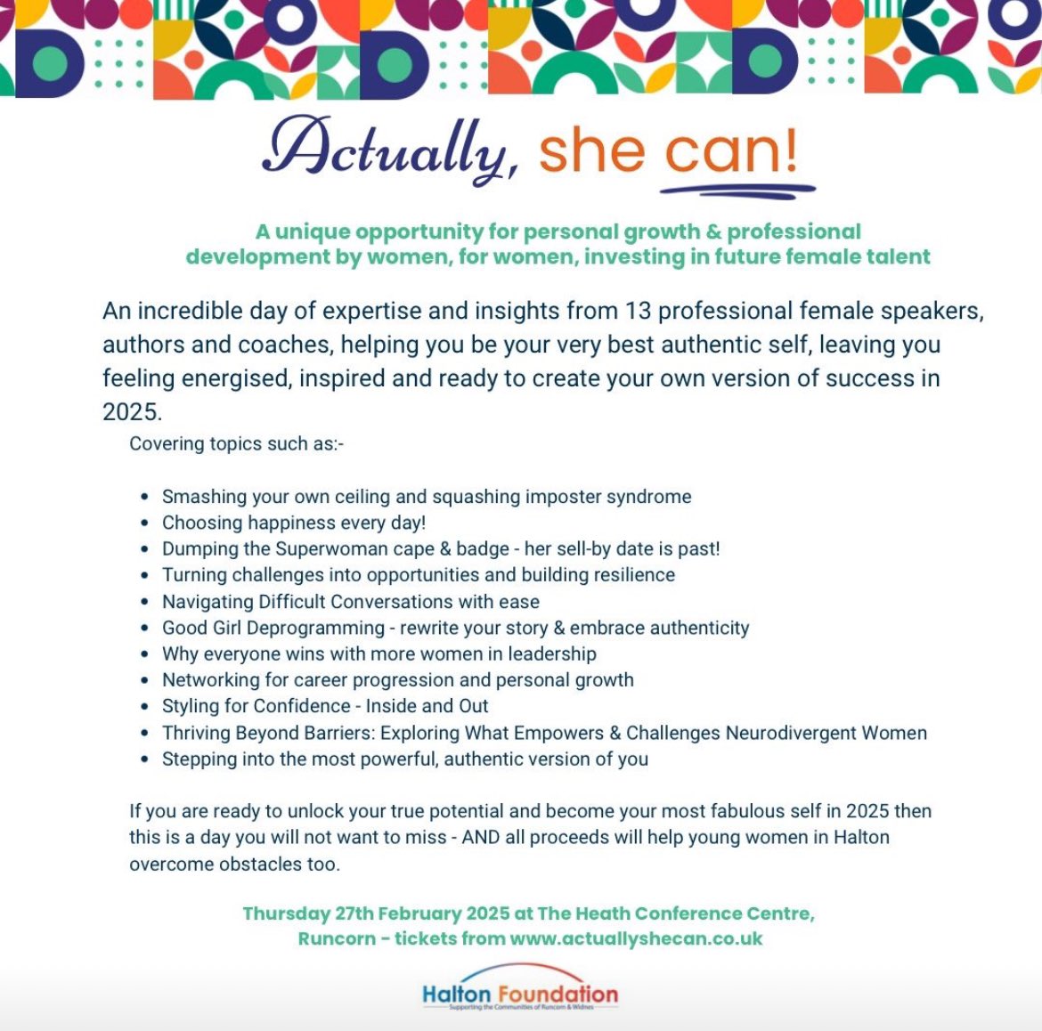 KevTheMayor (@kevthemayor) on Twitter photo Applications are now OPEN for the sponsored and subsidised places at Actually, she can! Inspiring personal growth & professional development for women, by women
Please check the criteria and apply online HERE:- haltonsthelensvca.org.uk/form/actually-…
<a href="/HaltonBC/">Halton Council</a> <a href="/HaltonHour/">#HaltonHour Community Networking Thursdays 8-9pm</a> <a href="/HivNorthwest/">Northwest HIV Support CIC</a> Applications are now OPEN for the sponsored and subsidised places at Actually, she can! Inspiring personal growth & professional development for women, by women
Please check the criteria and apply online HERE:- haltonsthelensvca.org.uk/form/actually-…
<a href="/HaltonBC/">Halton Council</a> <a href="/HaltonHour/">#HaltonHour Community Networking Thursdays 8-9pm</a> <a href="/HivNorthwest/">Northwest HIV Support CIC</a>