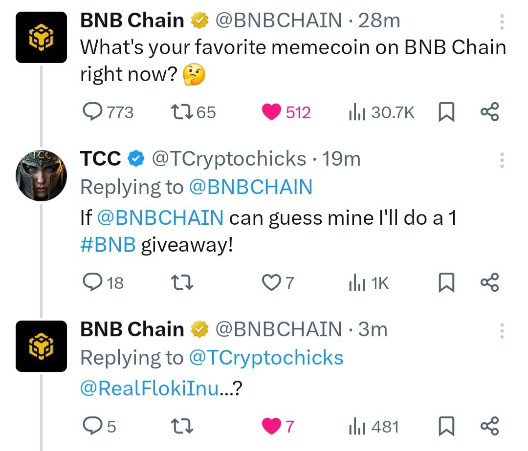 1 #BNB GIVEAWAY as promised to <a href="/BNBCHAIN/">BNB Chain</a> 🫡

TASKS: 
 
 🔶️Follow: <a href="/BNBCHAIN/">BNB Chain</a> 
                      <a href="/cz_binance/">CZ 🔶 BNB</a>
                      <a href="/RealFlokiInu/">Floki</a>
                      <a href="/TCryptochicks/">TCC</a>

🔶️ LIKE + RT this post
 
 🔶️ Describe BNB with 3 emojies

⏰️ 72H