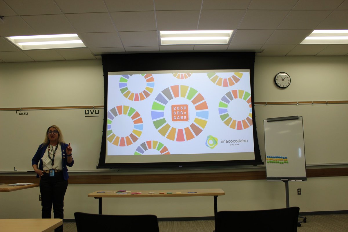 UtahIMF's tweet image. In preparation for the 69 CSW conference, UIMF members and UVU students participated in a simulation game of the UN Sustainable Development Goals with Victoria Baird.