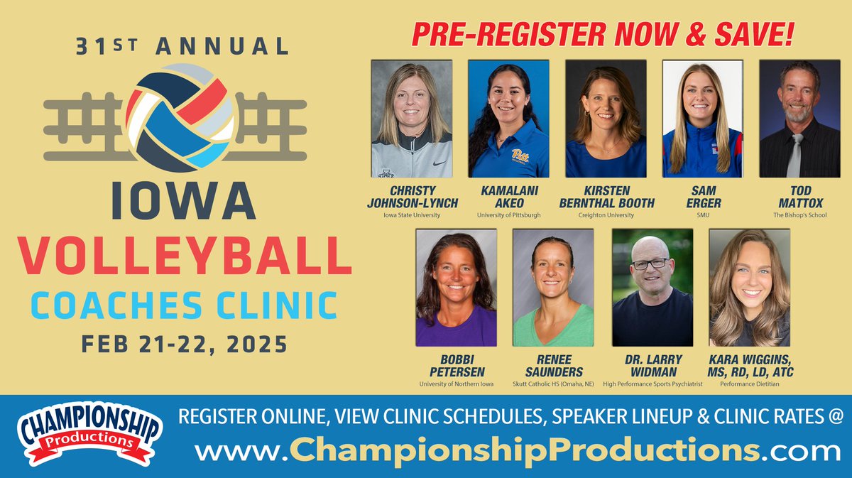Championship Volleyball Instruction- Videos/Clinic (@champvball) on Twitter photo 🚨Midwest Volleyball Coaches - it WILL be nicer outside next week! Promise!!❄️❄️❄️ Make plans to attend the #1 🏐Coaching Clinic on Feb 21st (it is indoors - in Ames, IA)- the annual Iowa Volleyball Coaches Clinic - an amazing line-up featuring: <a href="/CycloneVB/">Iowa State Volleyball</a>'s <a href="/CJohnsonLynch/">Christy Johnson</a> 🔥 🚨Midwest Volleyball Coaches - it WILL be nicer outside next week! Promise!!❄️❄️❄️ Make plans to attend the #1 🏐Coaching Clinic on Feb 21st (it is indoors - in Ames, IA)- the annual Iowa Volleyball Coaches Clinic - an amazing line-up featuring: <a href="/CycloneVB/">Iowa State Volleyball</a>'s <a href="/CJohnsonLynch/">Christy Johnson</a> 🔥
