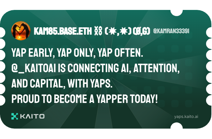 Yap early, yap only, yap often.

@_kaitoai is connecting AI, attention and capital with Yaps.

Just claimed my social card and I'm accumulating Yap points in real-time.

Claim yours 👉 yaps.kaito.ai/referral/96011…