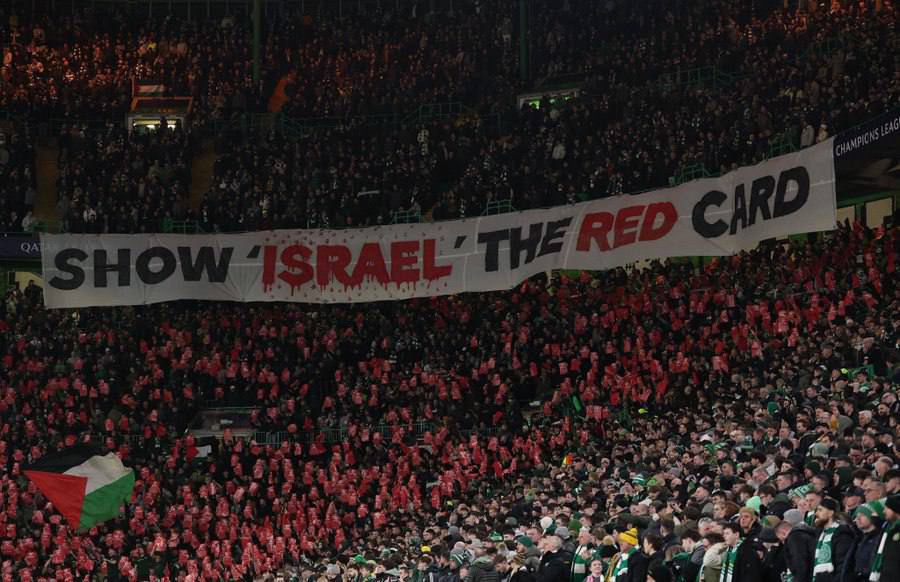 'Show Israel the Red Card' - Green Brigade protest at Celtic vs Bayern (12/02/2025)