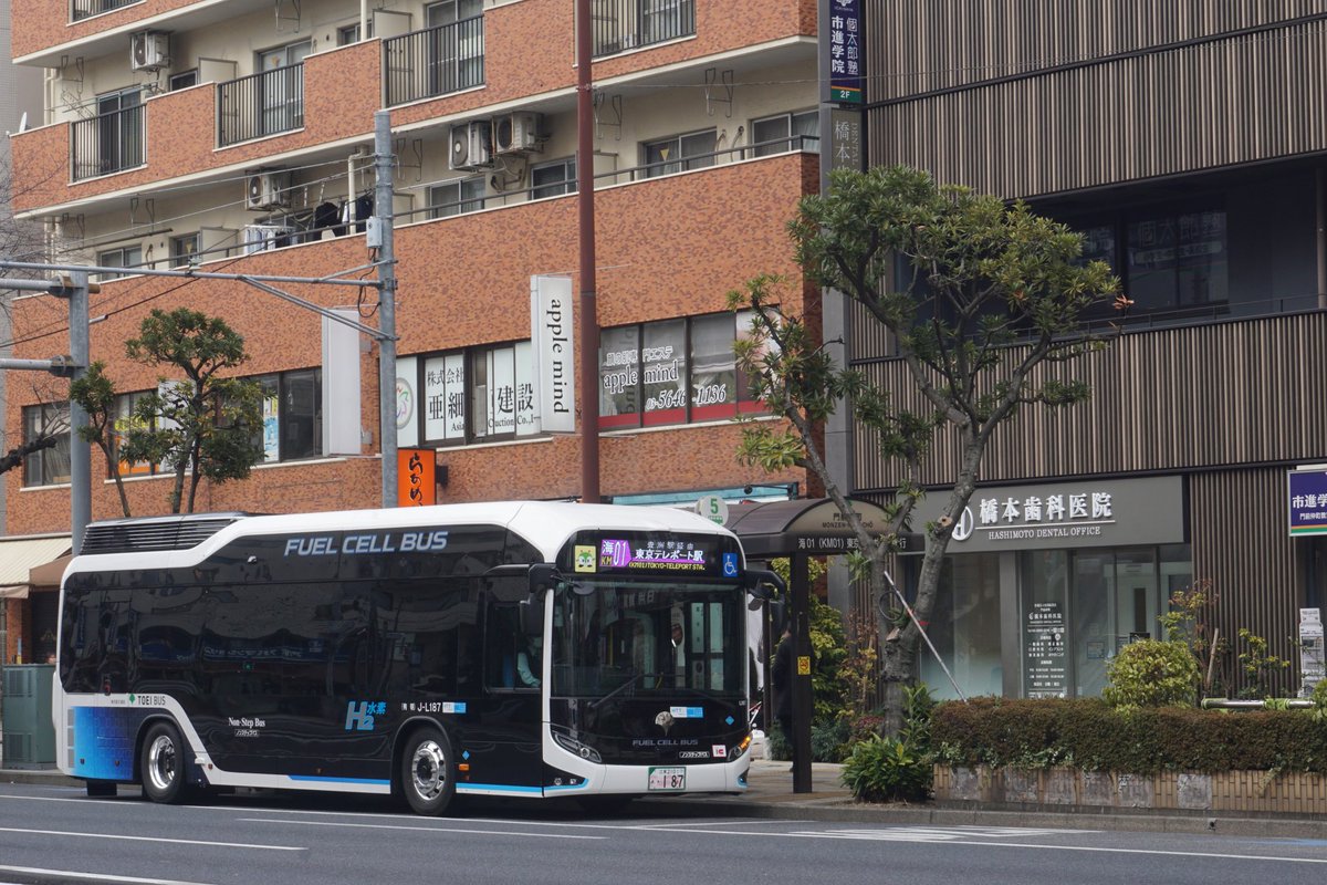 きのうですが有明に入った最新の 燃料電池バスJ-L187号車を 撮る&海01