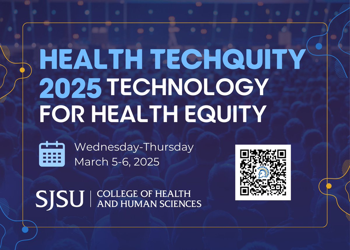 Join us at the Health TechQuity Conference 2025 on March 5th &amp; 6th at the Diaz Compean Student Union. Learn about the future of health technology including AI with thought leaders, professionals, and industry experts. Learn more here sjsu.edu/chhs/health-te…